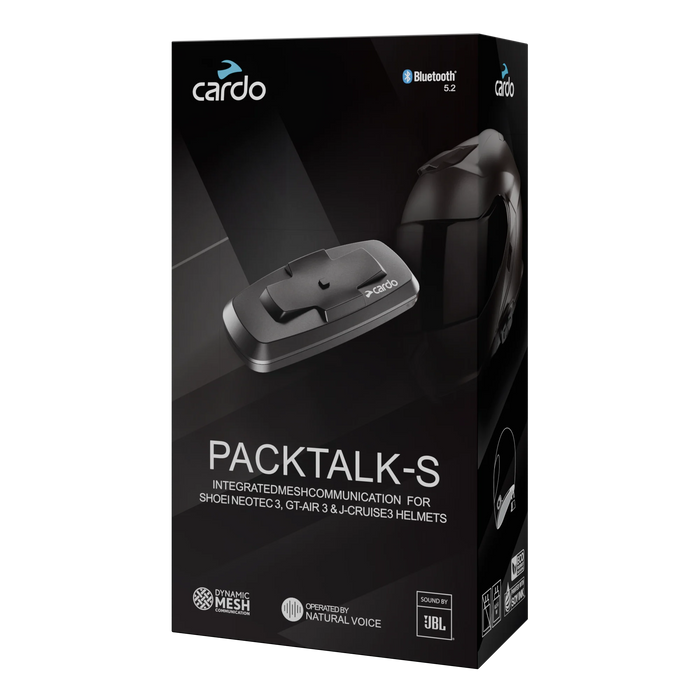 Cardo Packtalk-S Bluetooth Communication System Single Set for Shoei Gen 3 Motorcycle Helmets