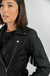 Festival Fringed Black Nubuck Leather Motorcycle Jacket Merla Moto