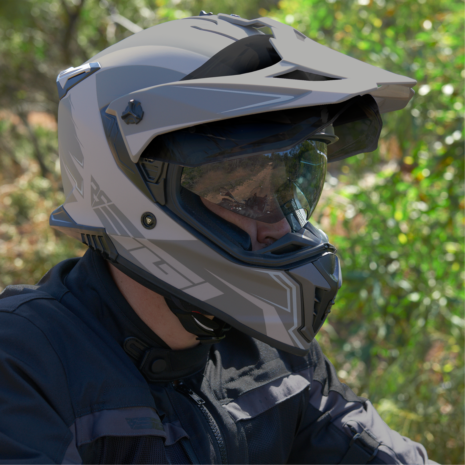 SGI Realm Ascent Sand/Gun-Metal Fibreglass Motorcycle Helmet