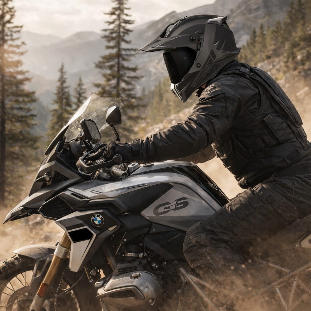 SGI Realm Ascent Gun-Metal/White Fibreglass Motorcycle Helmet