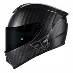 Black carbon fiber motorcycle helmet on a white background